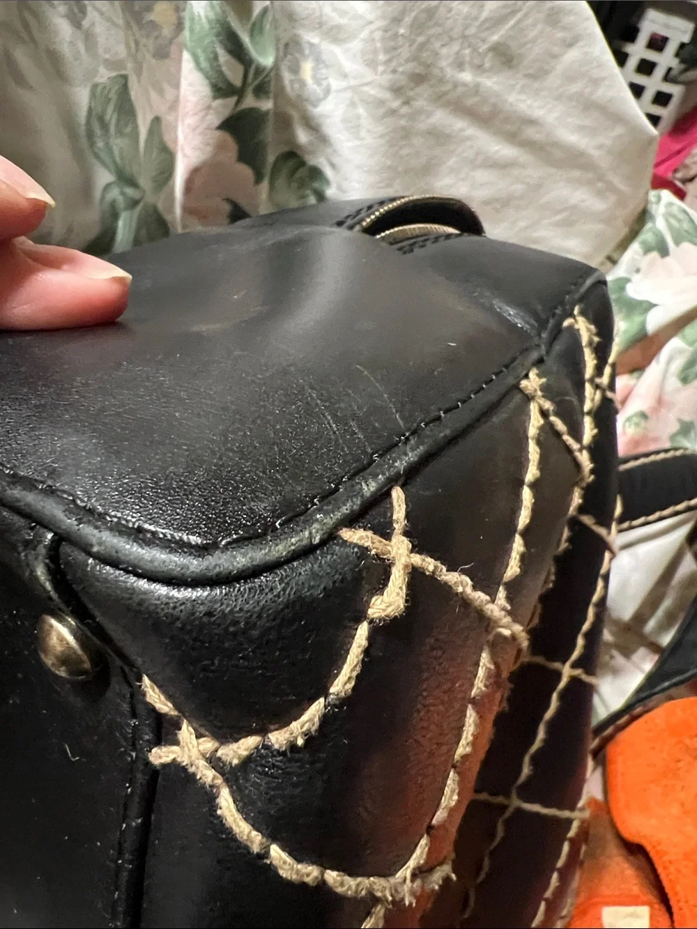 CHANEL Black Quilted Satchel with Cream Stitching (Wild stitch)